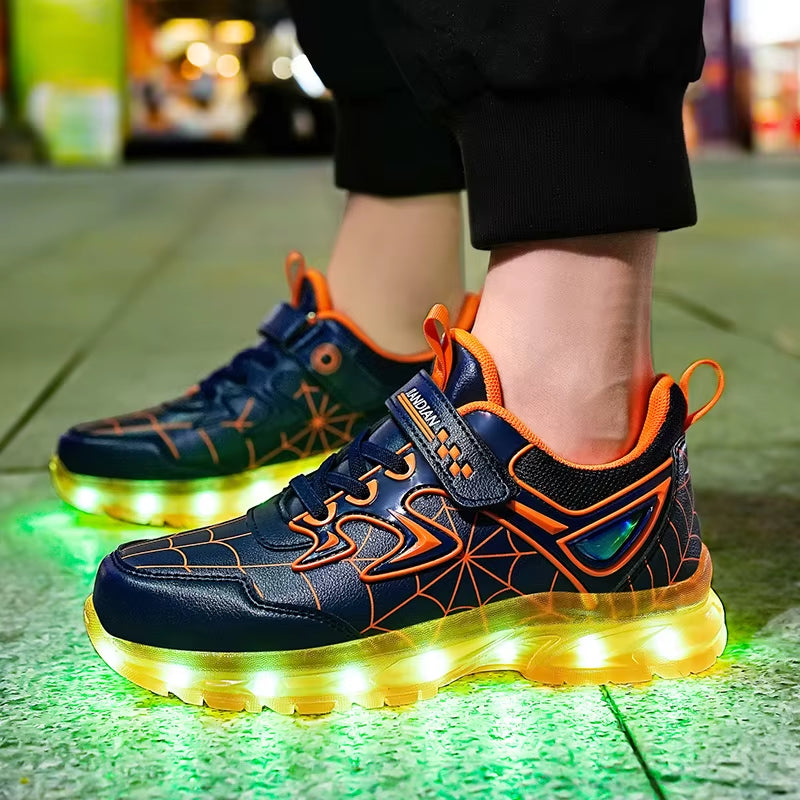 LED Light Shoes Children'S Shoes Children'S Flyknit Sneakers Boys USB Charging Luminous Shoes