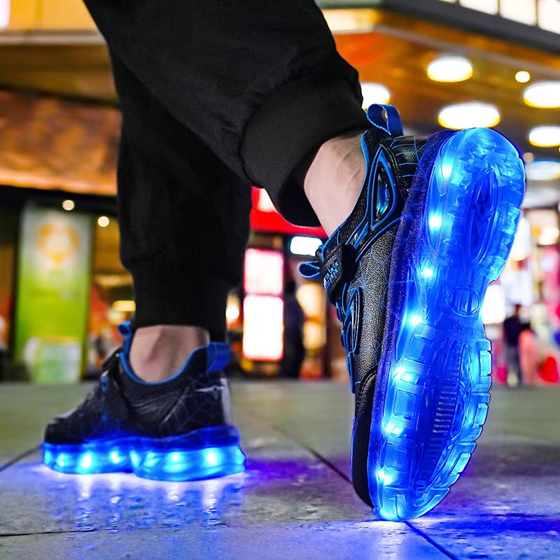 LED Light Shoes Children'S Shoes Children'S Flyknit Sneakers Boys USB Charging Luminous Shoes