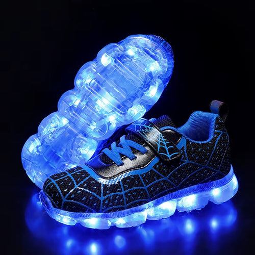 Children Luminous Glowing Sneakers Girls Roller Skate Light Shoes New Fashion Kids Girls USB Charging LED Shoes Boys Breathable